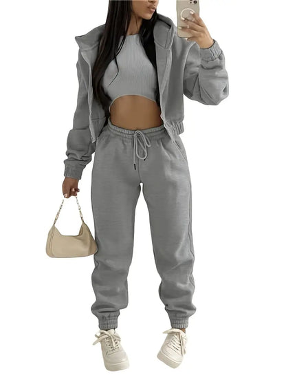 Solid Casual Three-piece Set