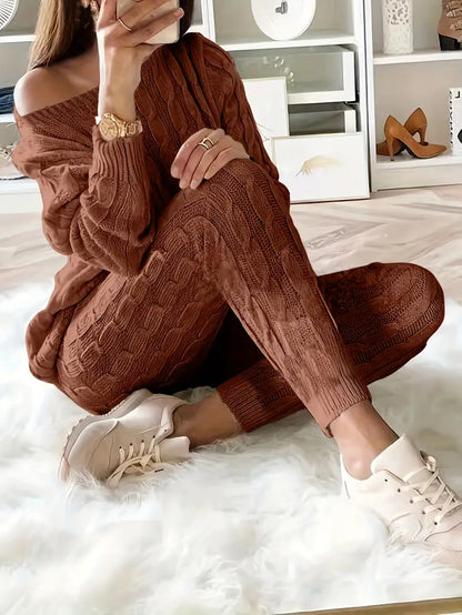 Solid Knitted Matching Two-piece Set