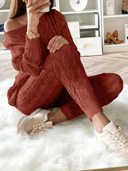 Solid Knitted Matching Two-piece Set